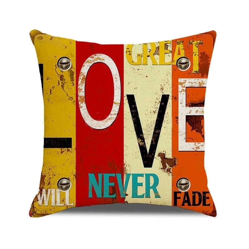 Vintage Letter Print Polyester Pillow Covers|Home Decor Pillows