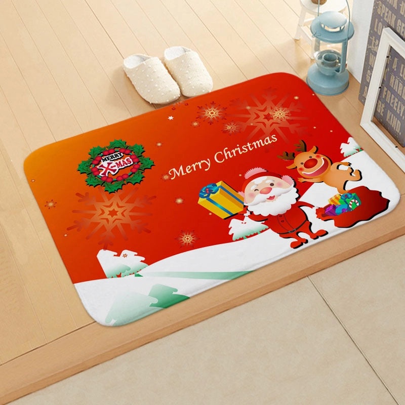 Holiday Santa Snowman Flannel Floor Mat Cozy Christmas Decor|Home & Living/Seasonal Decorations