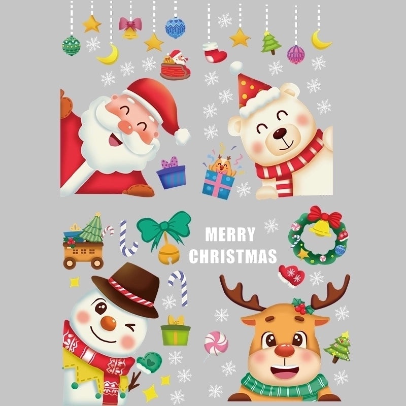 Christmas Holiday PVC Window and Door Stickers featuring Santa Claus Snowman and Elk|Home Decor Seasonal Stickers