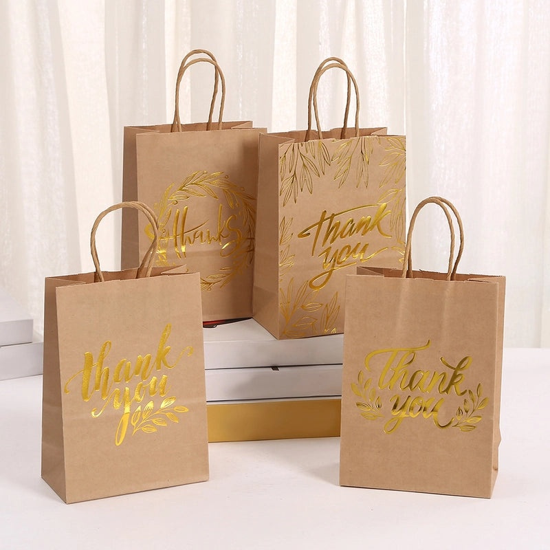 Party Kraft Paper Gift Bag with Bronzing Text for Thanksgiving Holiday Packaging|Holiday Gift Bags