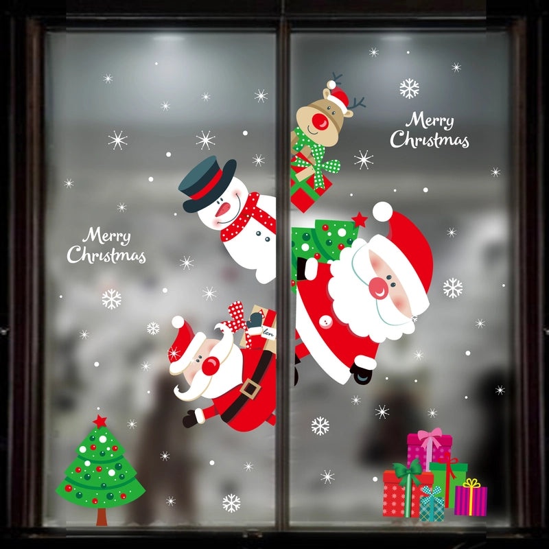 Festive Christmas Tree and Santa Claus PVC Wall Sticker for Holiday Decor|Home Decor & Seasonal Decorations