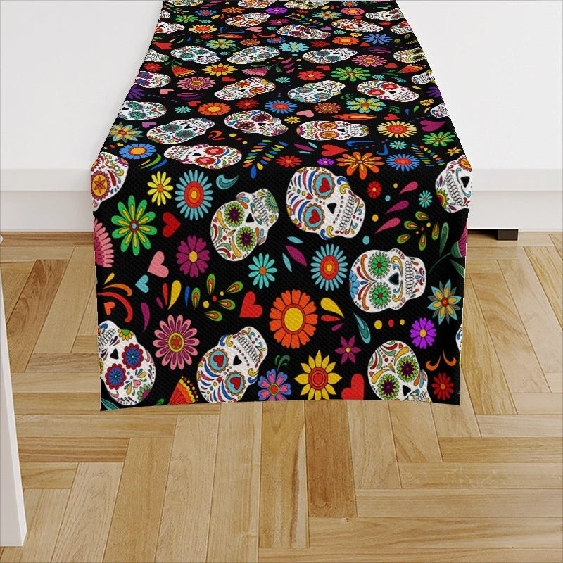 Ethnic Halloween Linen Tablecloth with Color Block Design for Vacation | Home Decor Table Linens