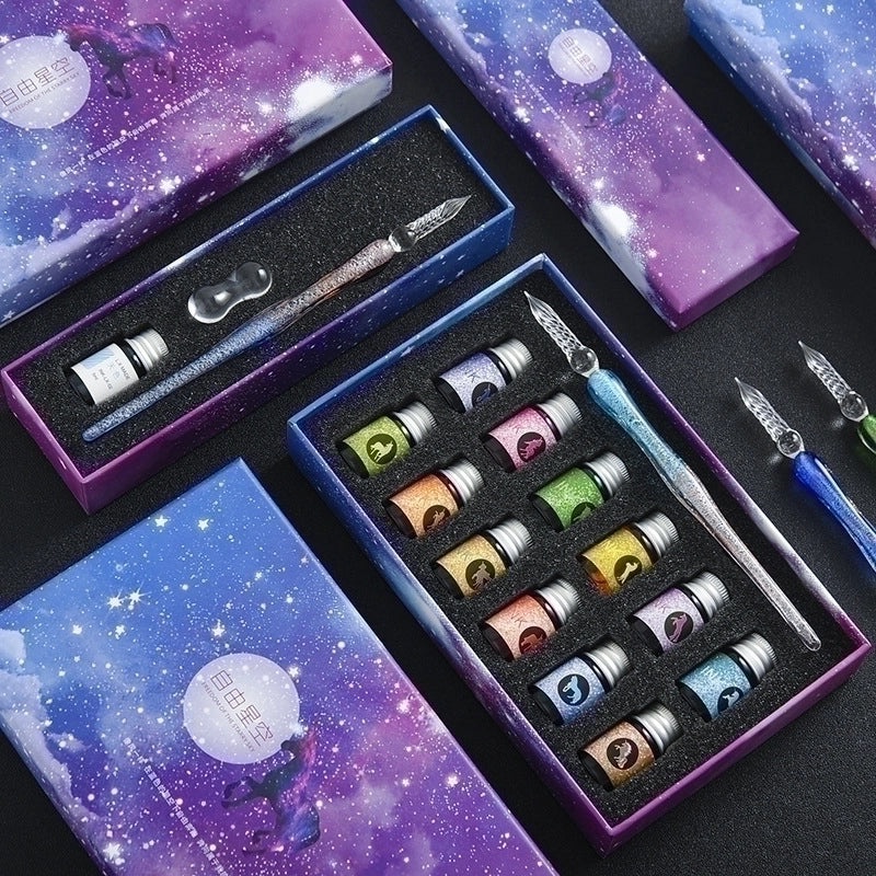 Starry Sky Crystal Ink Pen Set for Students | Writing Instruments
