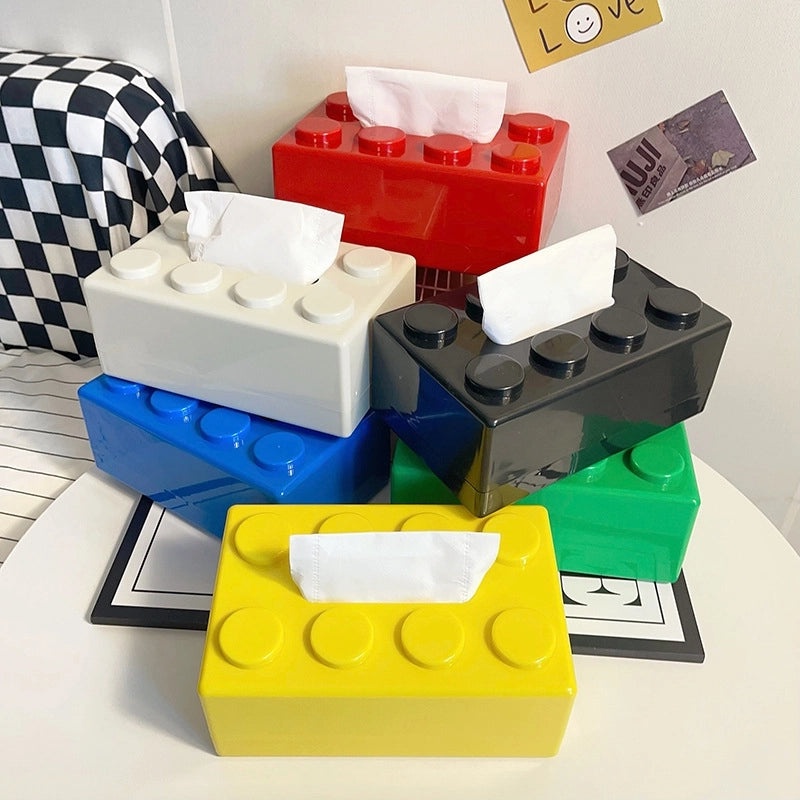 Cartoon Building Blocks Tissue Box Holder Wall Mounted Storage Decorative Box for Living Room Coffee Table|Home Decor Storage