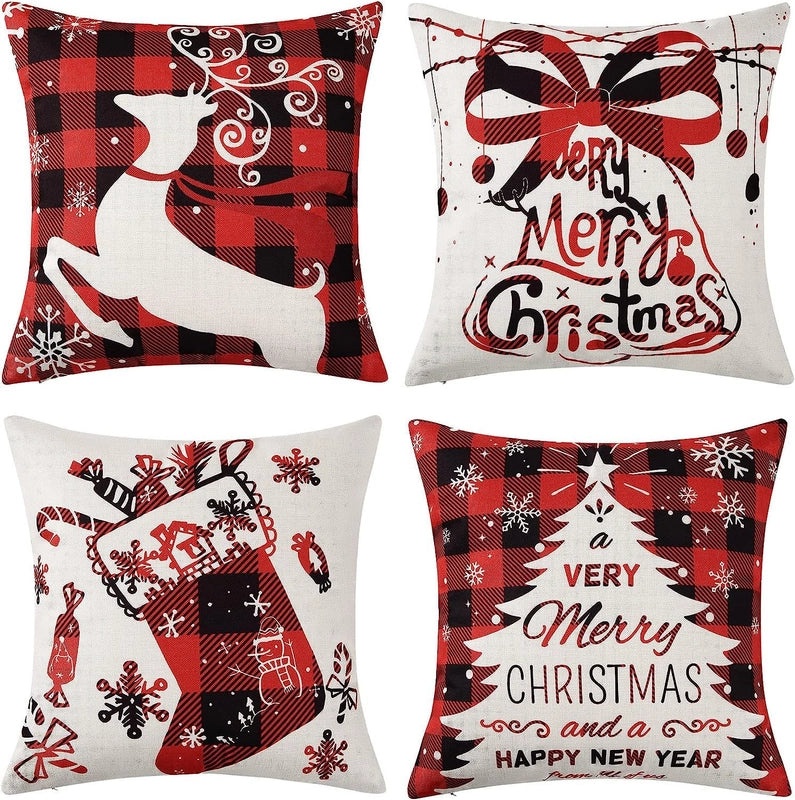 Festive Christmas Tree Cotton Linen Pillow Covers for Sofa and Couch | Home Decor & Pillows