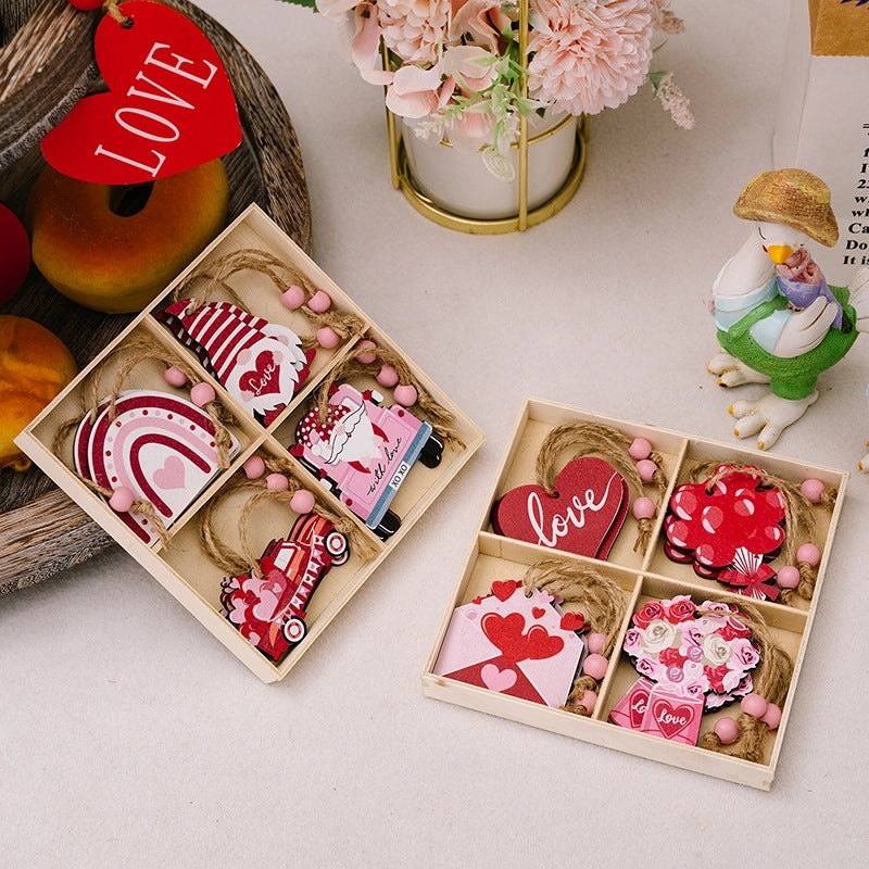 Romantic Heart Shaped Wooden Hanging Ornaments for Valentine’s Day Holiday Decor|Home Decor