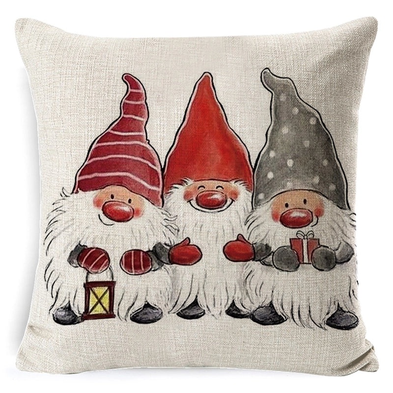 Vintage Christmas Tree and Santa Claus Socks Pattern Linen Pillow Covers|Home Decor Pillows