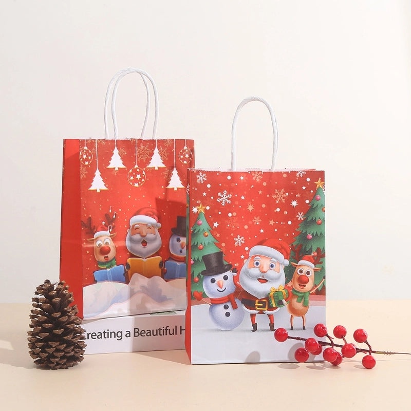 Christmas Nordic Santa Snowman Kraft Paper Gift Bags | Holiday Party Supplies