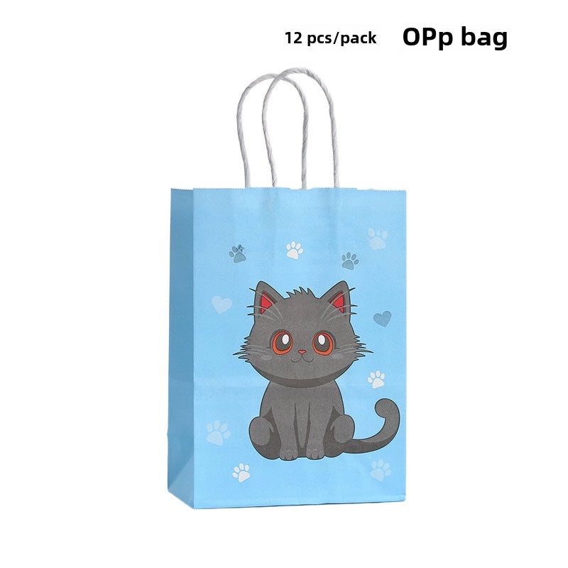Cartoon Cat Printed Kraft Paper Tote Bag Reusable Gift Shopping Bag|Shopping Bags & Packaging