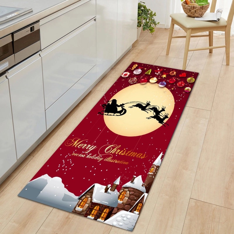 Festive Christmas Tree Santa Snowman Flannel Floor Mat Cozy Holiday Bedding|Home Decor