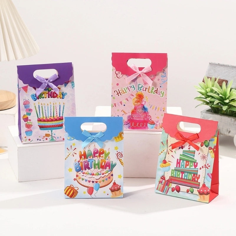 Birthday Cake Printed White Cardboard Gift Bag for Birthday Desserts | Gift Packaging Bags