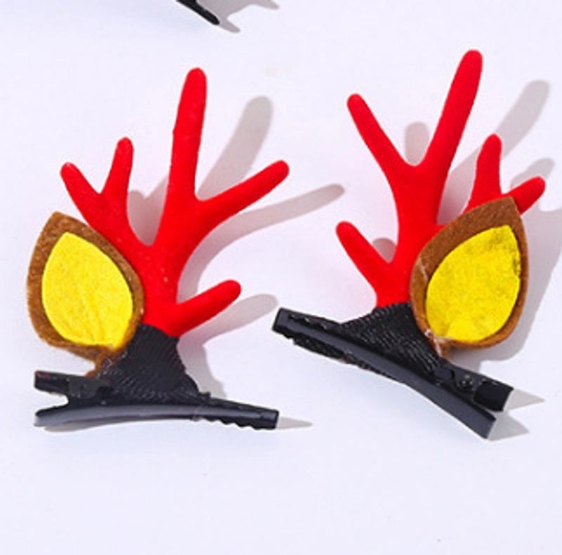 Christmas Reindeer Antler Hair Clip with Pom Pom Ball | Holiday Hair Accessories