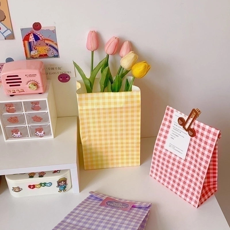 Plaid Kraft Paper Birthday Gift Bag Single Piece | Birthday Gift Bags