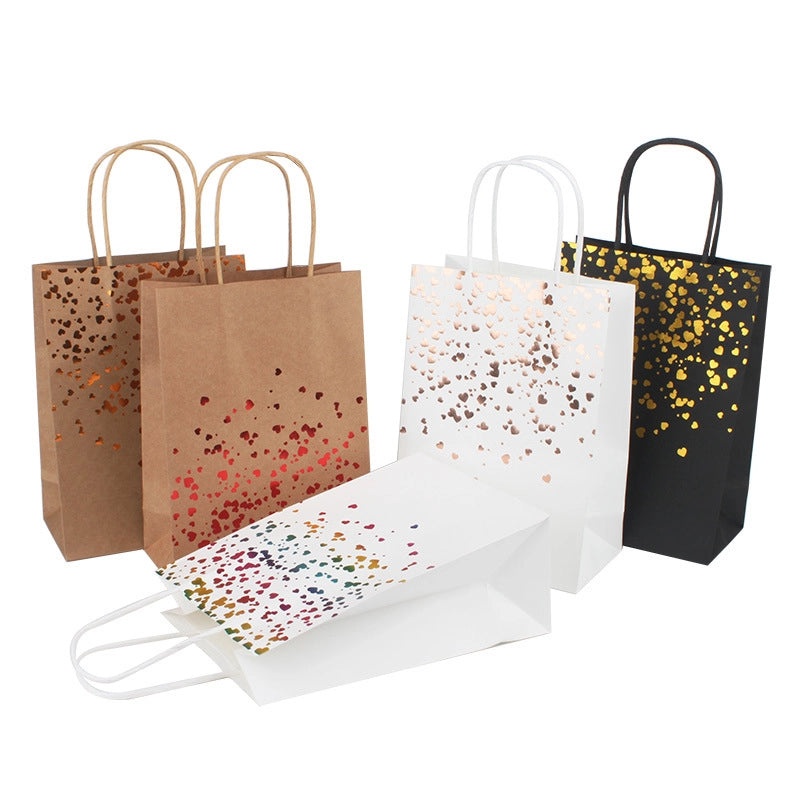 Love Spot Gilding Kraft Paper Gift Bag with Paper Rope Handle | Gift Bags