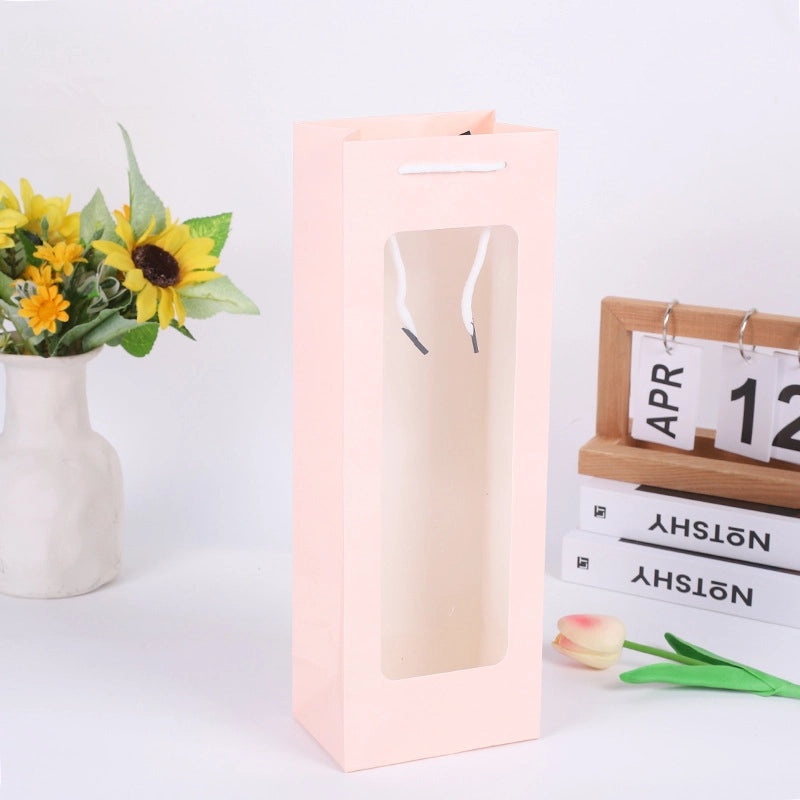 Valentine's Red Wine Gift Bag with Transparent Window|Gift Bags & Packaging