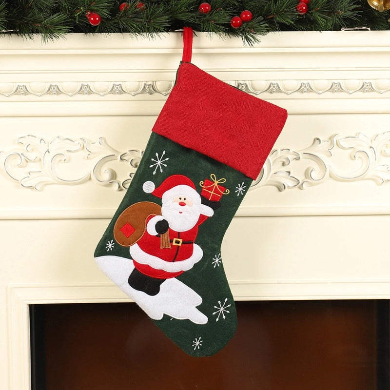 2023 Christmas Linen Gift Bag with Santa Claus Embroidered Socks Christmas Stocking Holiday Gifts|Christmas Decorations & Gifts