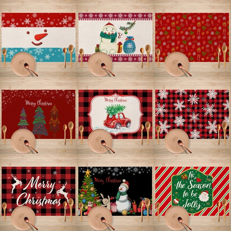 Christmas Decorative Linen Placemat Oil-proof Anti-fouling Table Mat for Dining Room | Home & Kitchen Table Linens