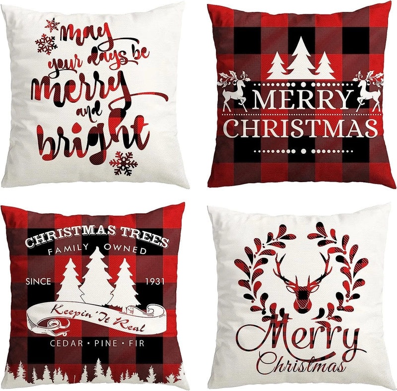 Festive Christmas Tree Cotton Linen Pillow Covers for Sofa and Couch | Home Decor & Pillows