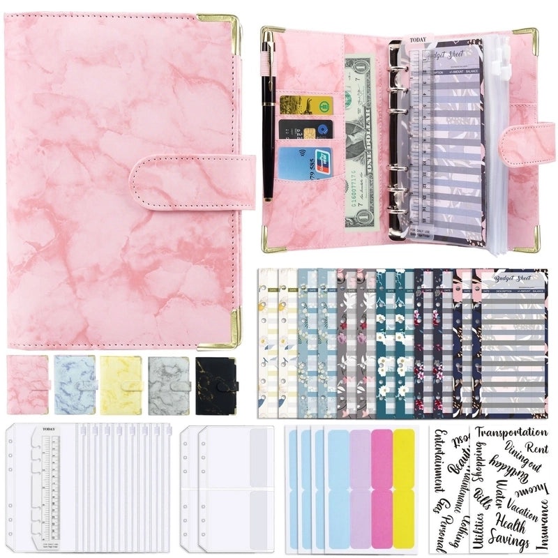 A6 Spiral Loose-Leaf Notebook Marble Pattern PU Leather Journal Budget Planner|Stationery & Notebooks