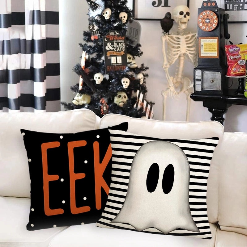 Halloween Ghost Linen Pillow Covers with IG Style Letters for Sofa Couch Decor|Home Decor