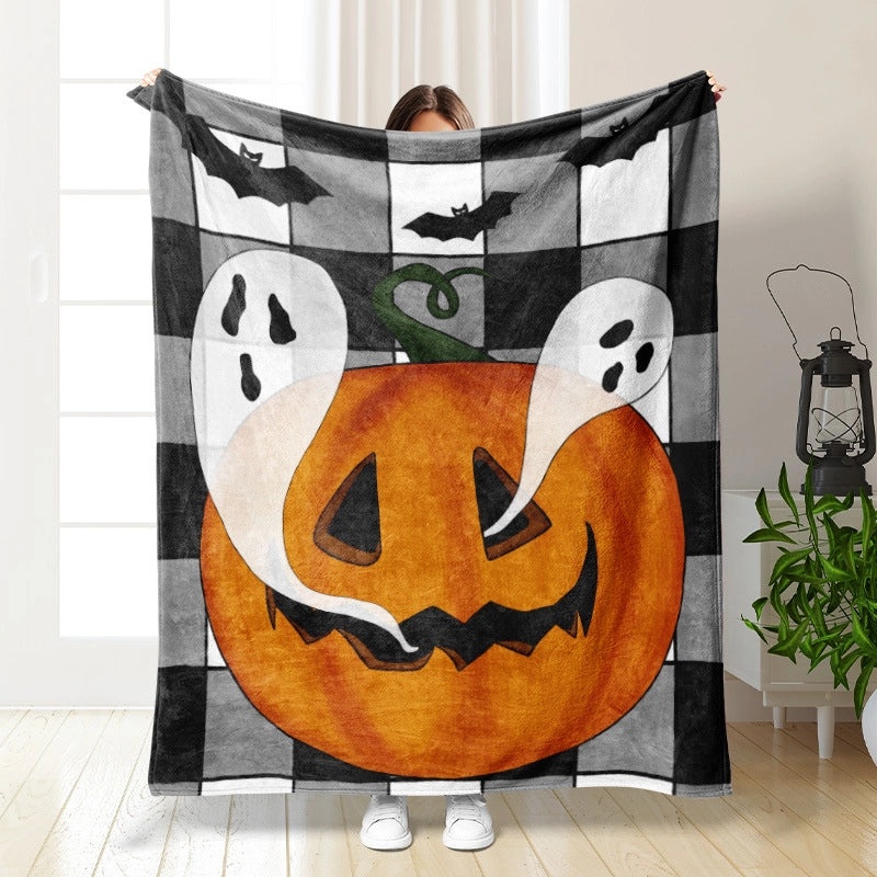 Halloween Cozy Pumpkin Bat Ghost Polyester Throw Blanket | Home Decor & Blankets