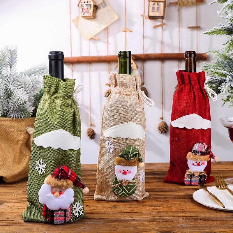 Christmas Wine and Champagne Bottle Bags Set Festive Dining Table Decorations|Holiday Decor