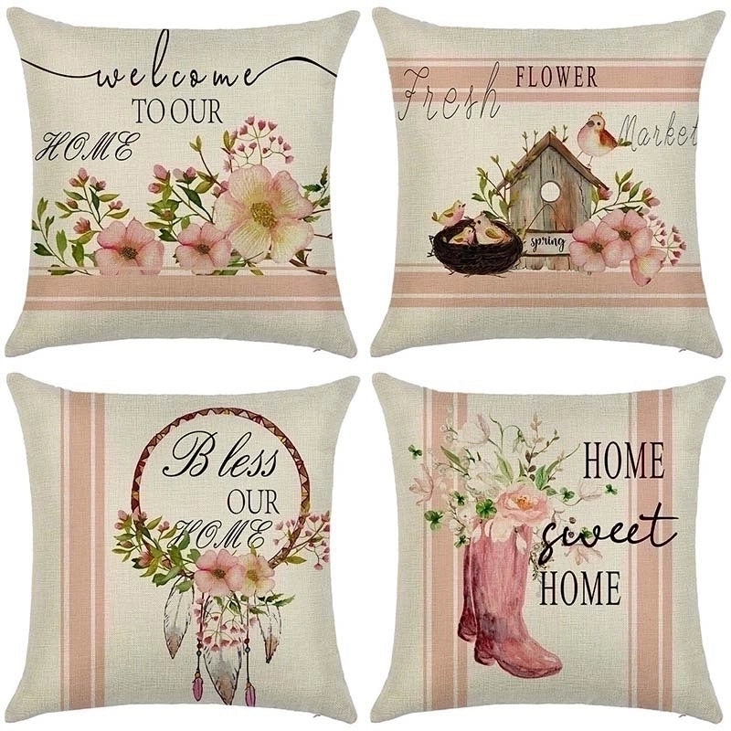 Rustic Floral Linen Pillow Covers | Home Decor & Bedding