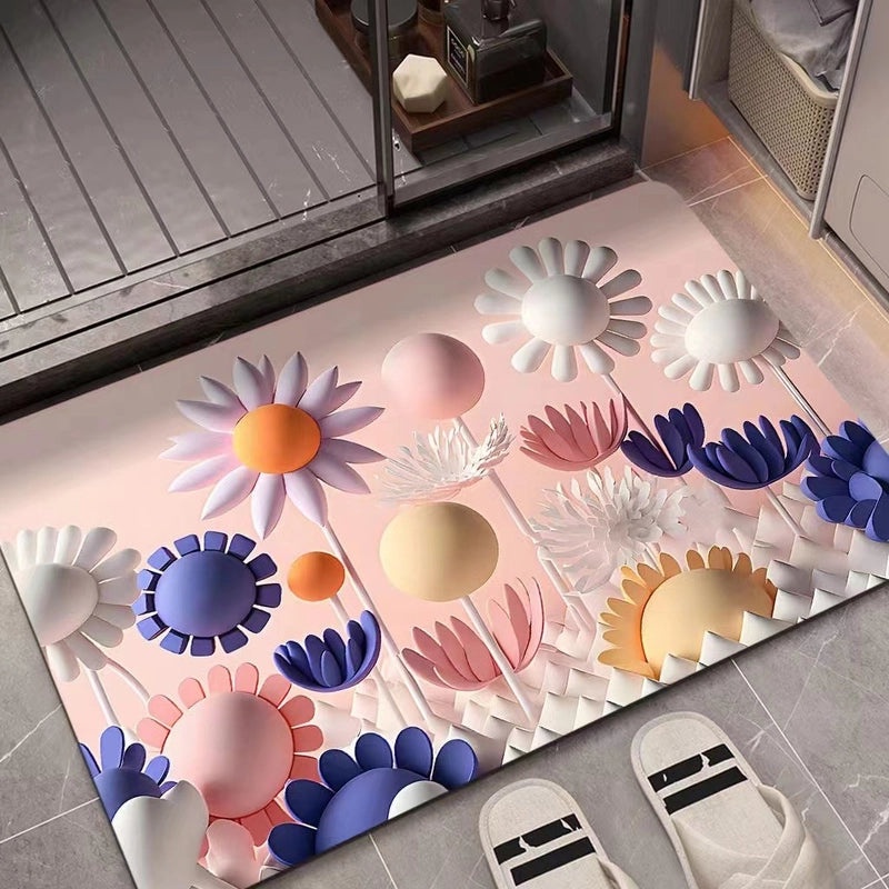 3D Oil Painting Diatom Mud Absorbent Quick-dry Non-slip Floor Mat for Bathroom Door|Bathroom Accessories