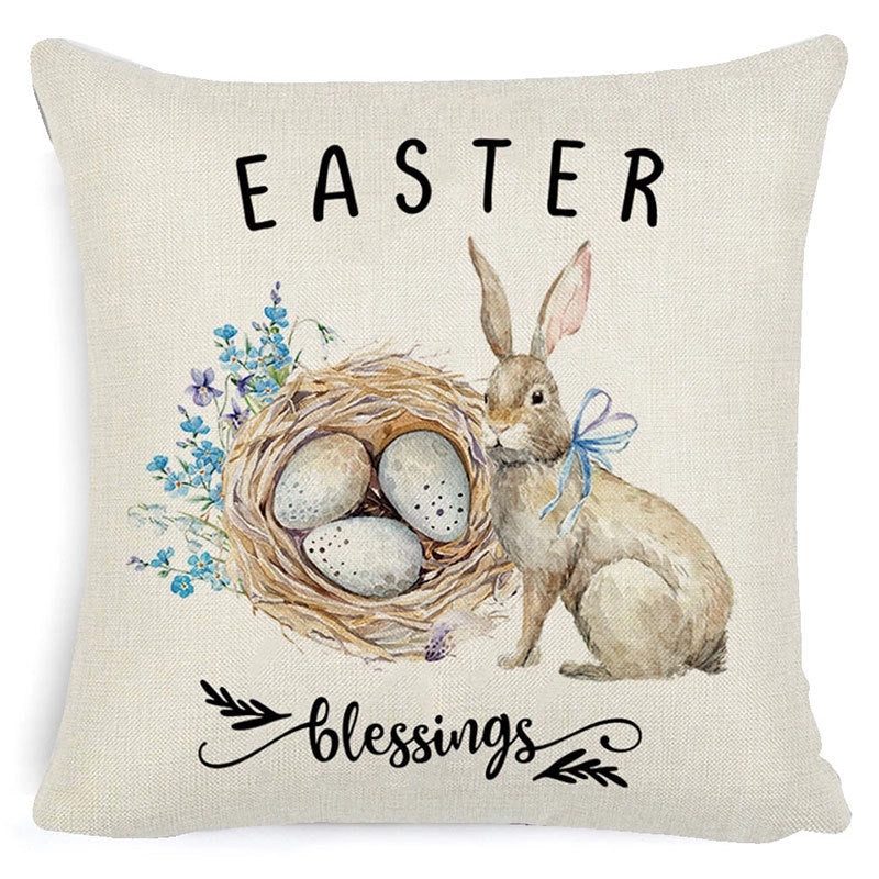 Easter Minimalist Rabbit Linen Throw Pillow Cover for Couch Sofa Decor|Home Decor & Pillows