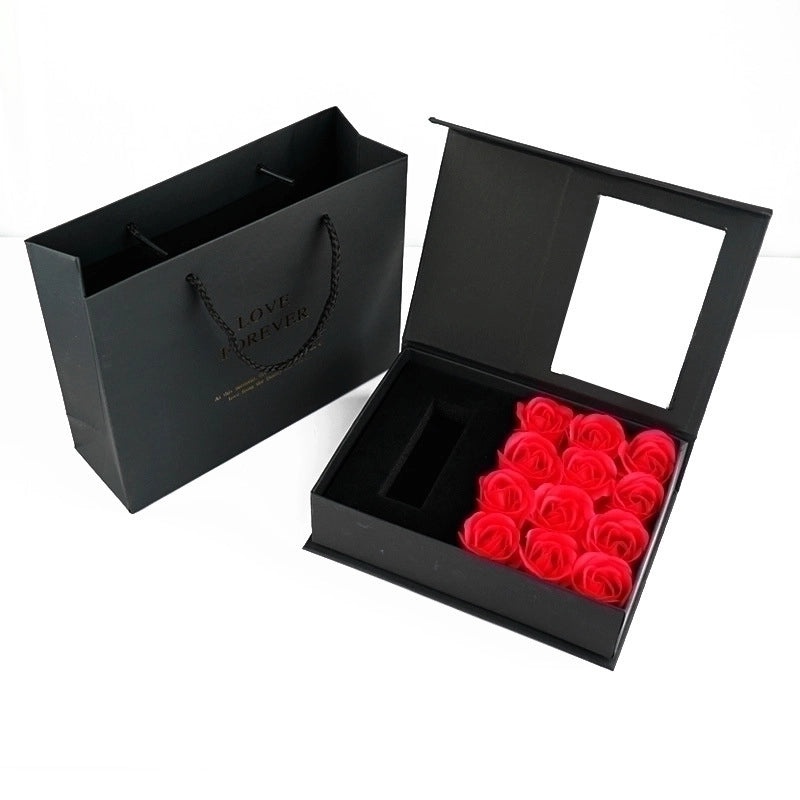 Valentine's Day Gift Set with Soap Flower, Lipstick, Necklace in Flip Window Box|Jewelry & Gift Sets