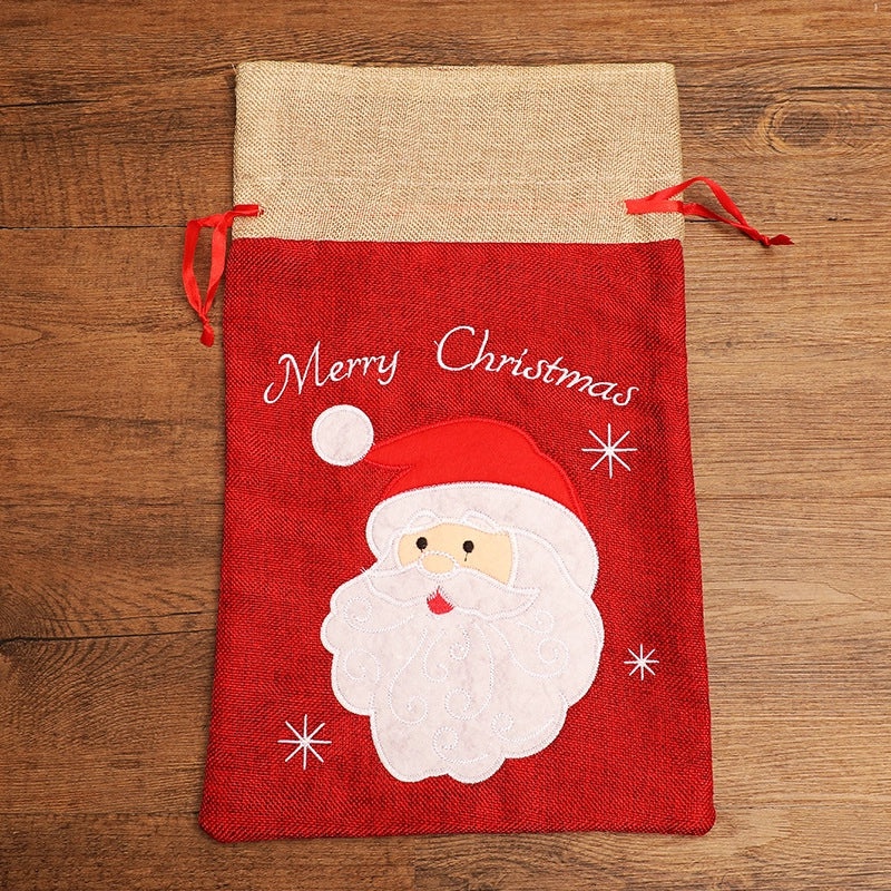 Cute Christmas Santa and Snowman Linen Gift Bags|Holiday Party Favor Bags