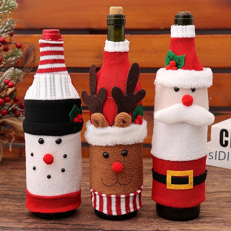 Qiaoding Christmas Cartoon Wine Bottle Cover Set Creative Fleece Snowman Bottle Bags|Holiday Decorations