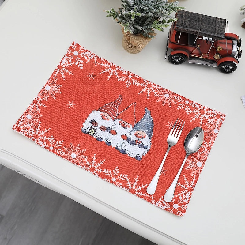 Christmas Holiday Santa Snowflake Linen Placemat for Family Dinner|Home Decor