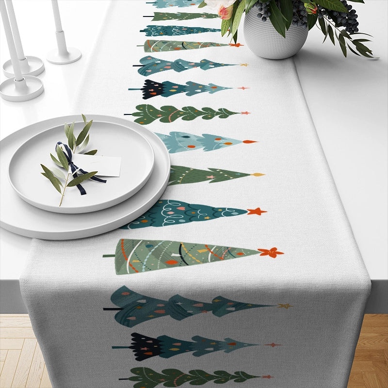 Festive Ethnic Color Block Linen Tablecloth for Christmas Vacation|Home Decor Table Linens