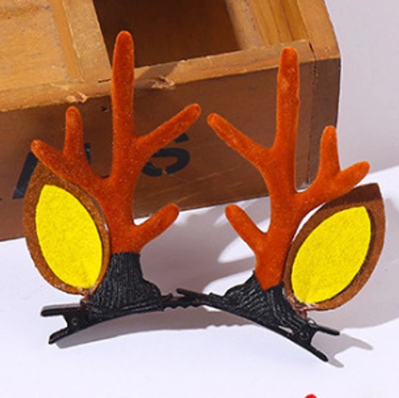 Christmas Reindeer Antler Hair Clip with Pom Pom Ball | Holiday Hair Accessories