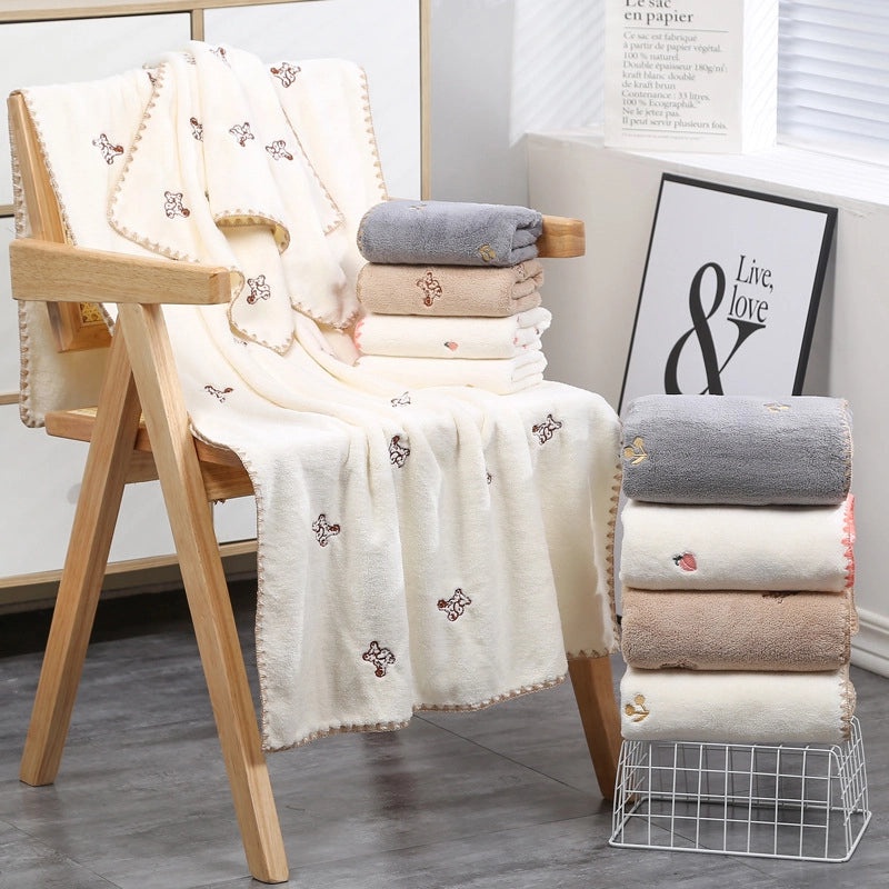 Cute Cherry Bear Coral Fleece Bath Towel Soft Absorbent Kids Bathroom Accessories|Home & Living > Bath > Bath Towels