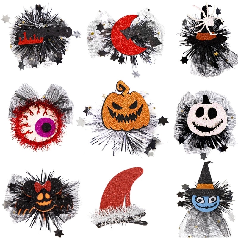 Halloween Retro Pumpkin Skull Ghost Felt Gauze Iron Party Hairpin|Halloween Accessories