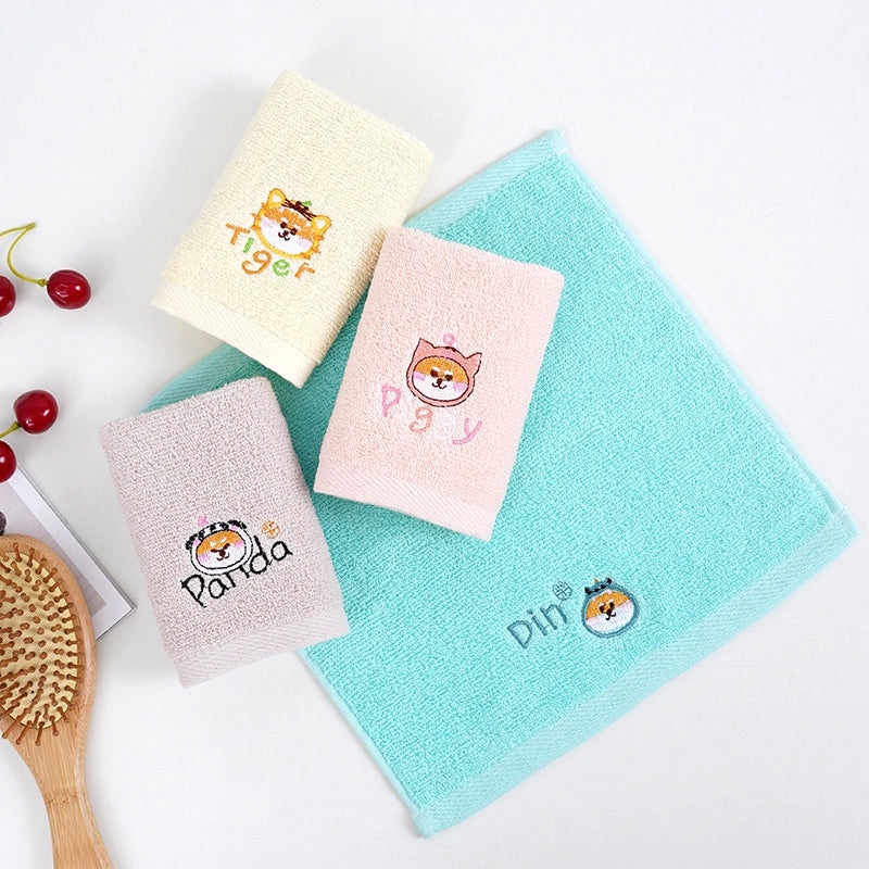Cotton Square Towel 25x25cm Soft Absorbent Embroidered Face Hand Towel for Kindergarten|Home Textiles