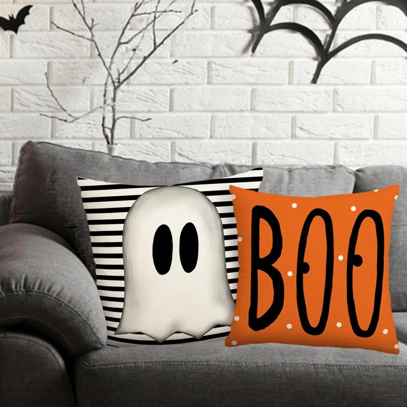 Halloween Ghost Linen Pillow Covers with IG Style Letters for Sofa Couch Decor|Home Decor