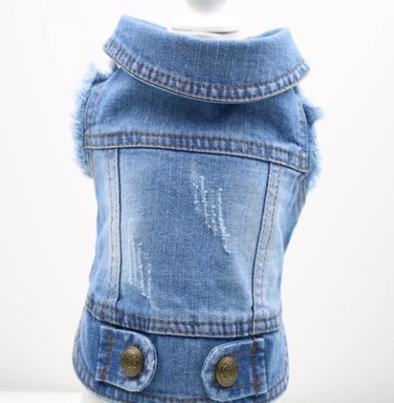 Personalized Retro Denim Vest for Small Dogs Autumn Winter Clothes Scratch Pattern Teddy Bichon Style|Pet Apparel & Accessories