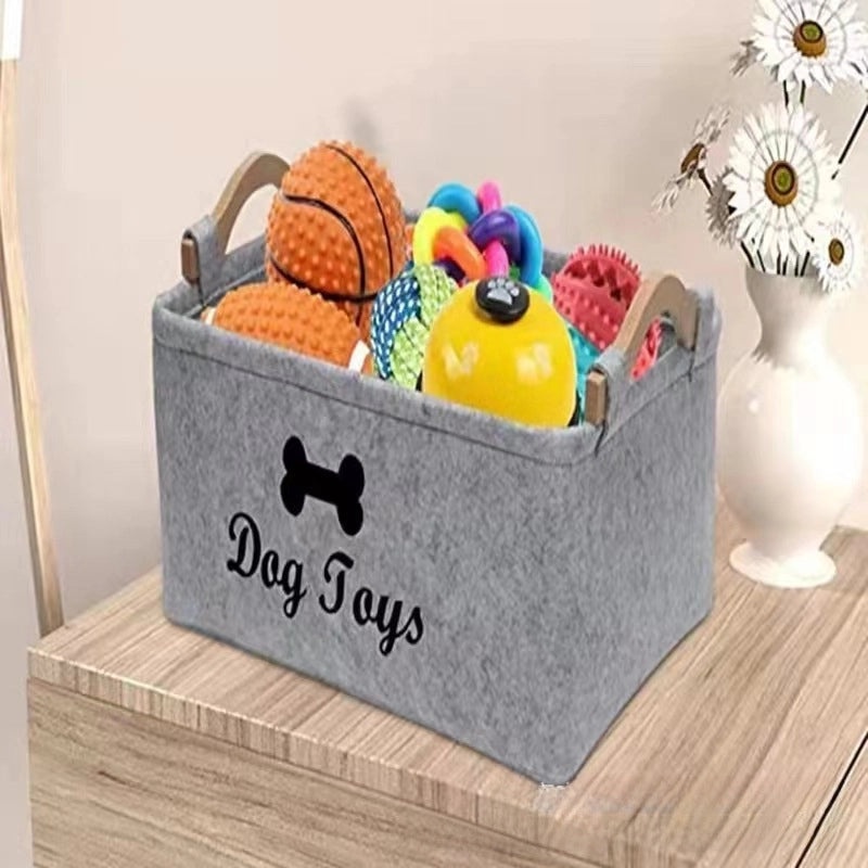 Felt Dog Toy Storage Basket for Home | Pet Storage