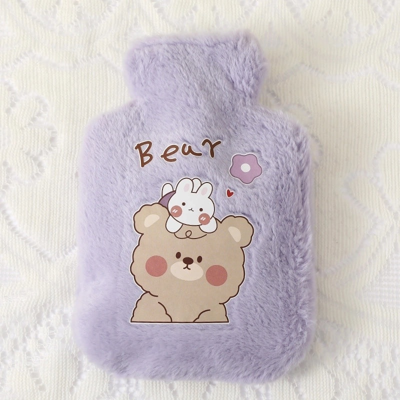Cute Plush Rabbit Fur Hot Water Bottle Portable Teddy Bear Hand Warmer Winter Heating Pad Cartoon Explosion-Proof | Home & Living
