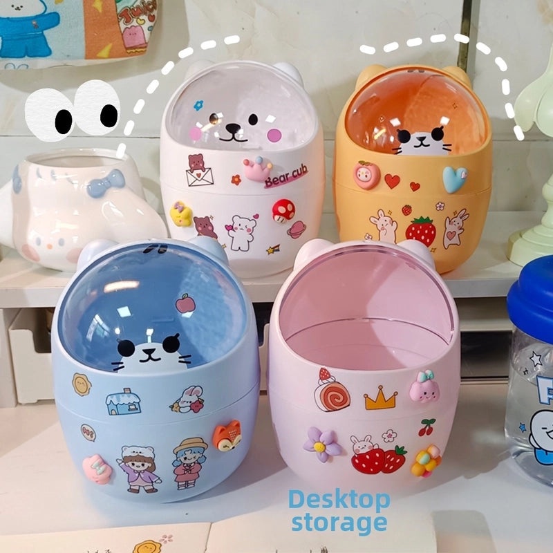 Cute Cartoon Bear Desktop Trash Can Mini Storage Bucket for Dormitory and Home | Home & Living Storage