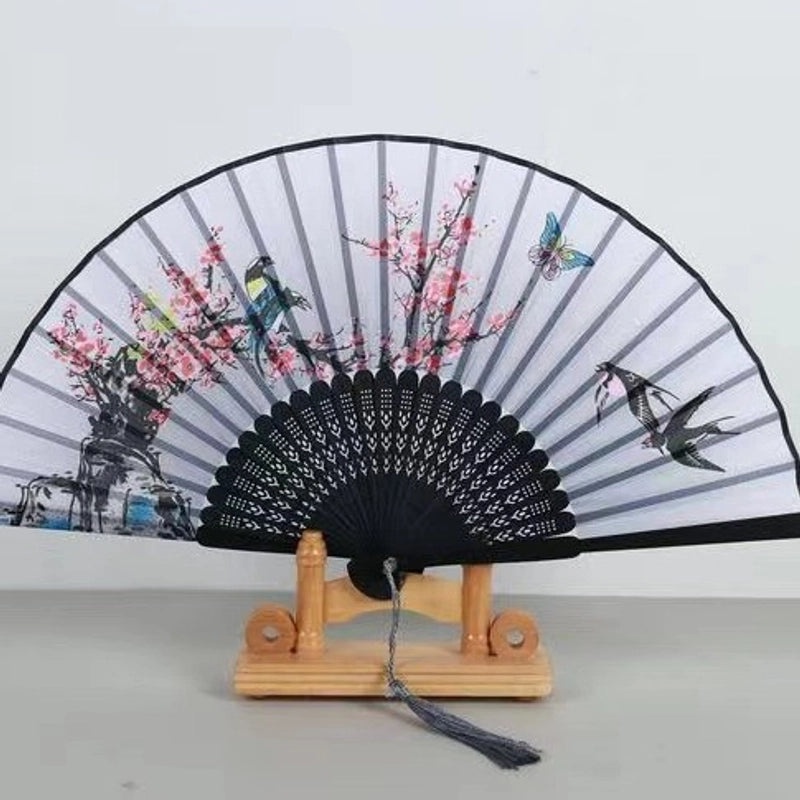 Elegant Chinoiserie Floral Bamboo Fans with Classic Heating Design | Home Decor Fans