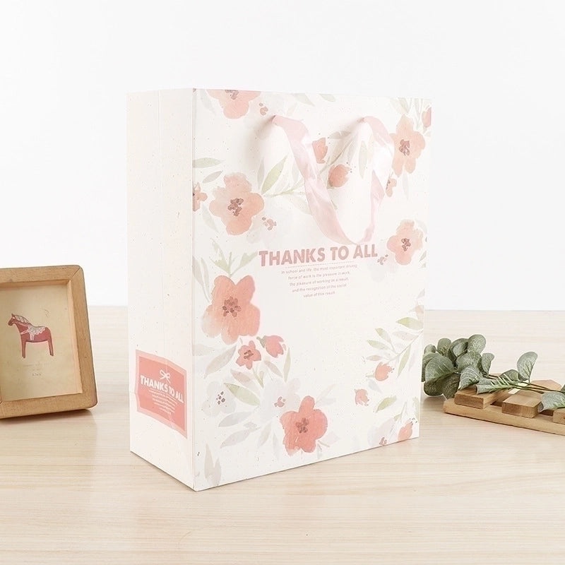 Korean Colorful Floral Pink Paper Gift Bag for Clothing Shopping and Packaging | Gift Bags & Packaging