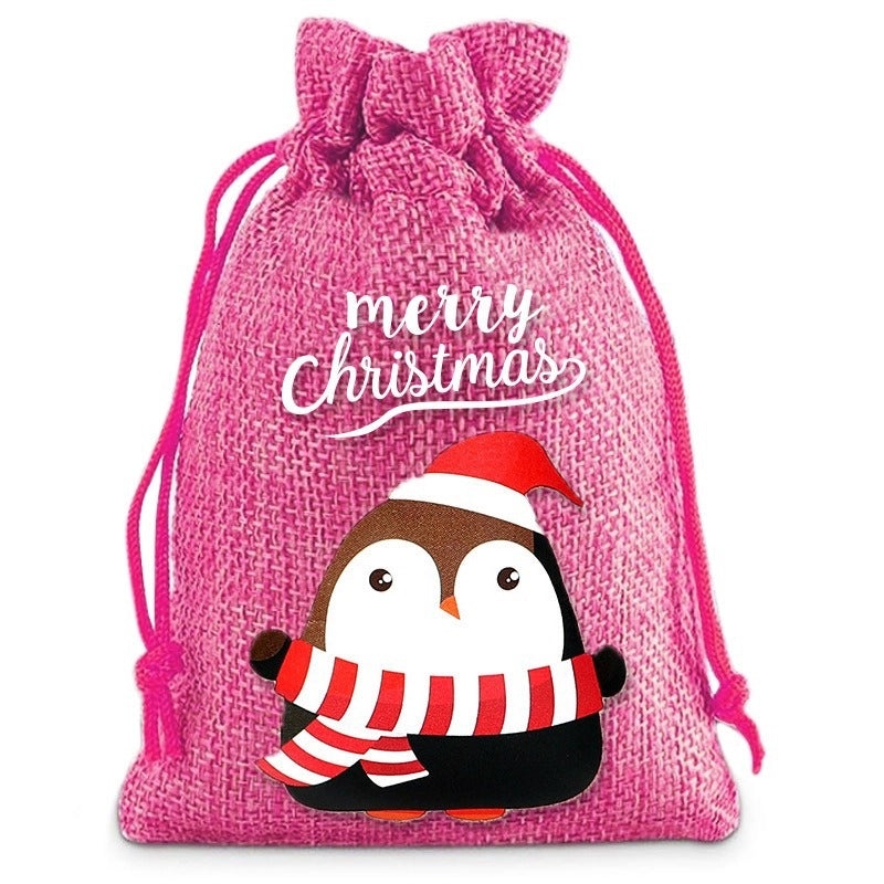 Festive Christmas Santa Snowman Linen Gift Bags for Holiday Party Decor|Holiday Decorations