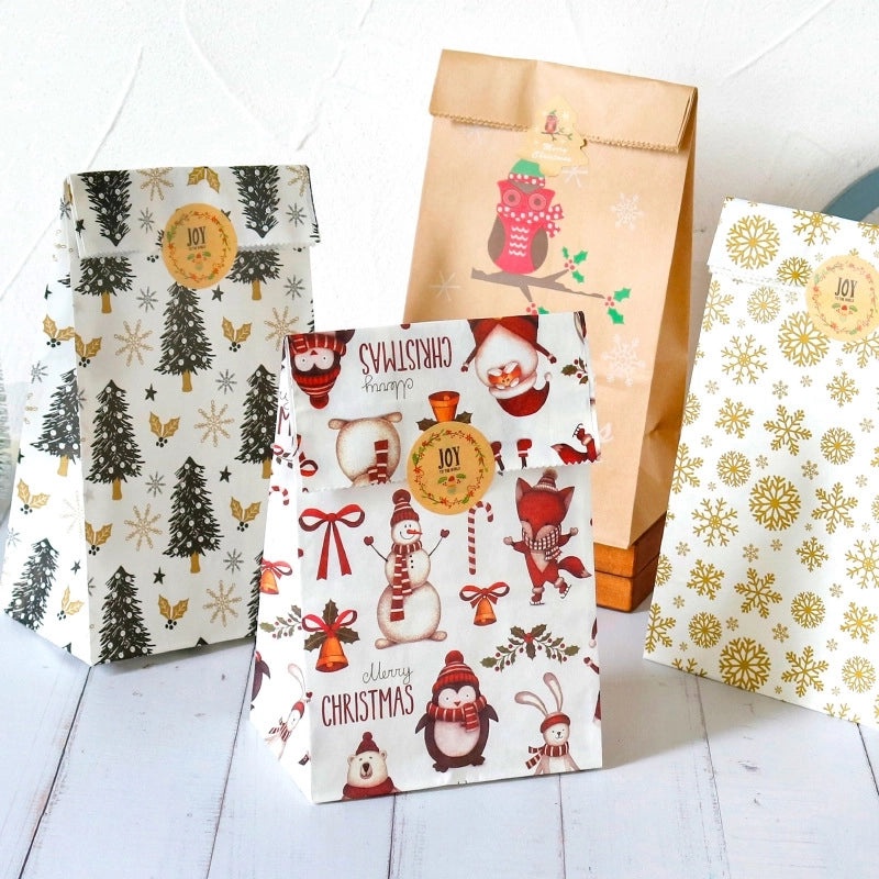 Christmas Cartoon Christmas Tree Santa Claus Kraft Paper Party Gift Bags | Holiday Gift Wrap Supplies