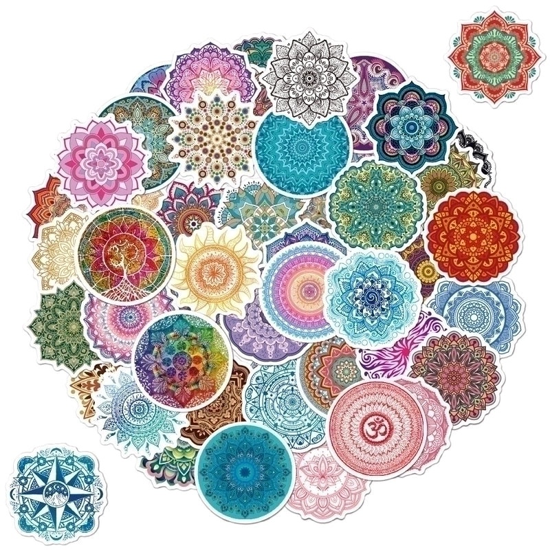 Mandala Yoga Pattern Round Stickers 50 Sheets for Decoration|Home Decor & Craft Supplies