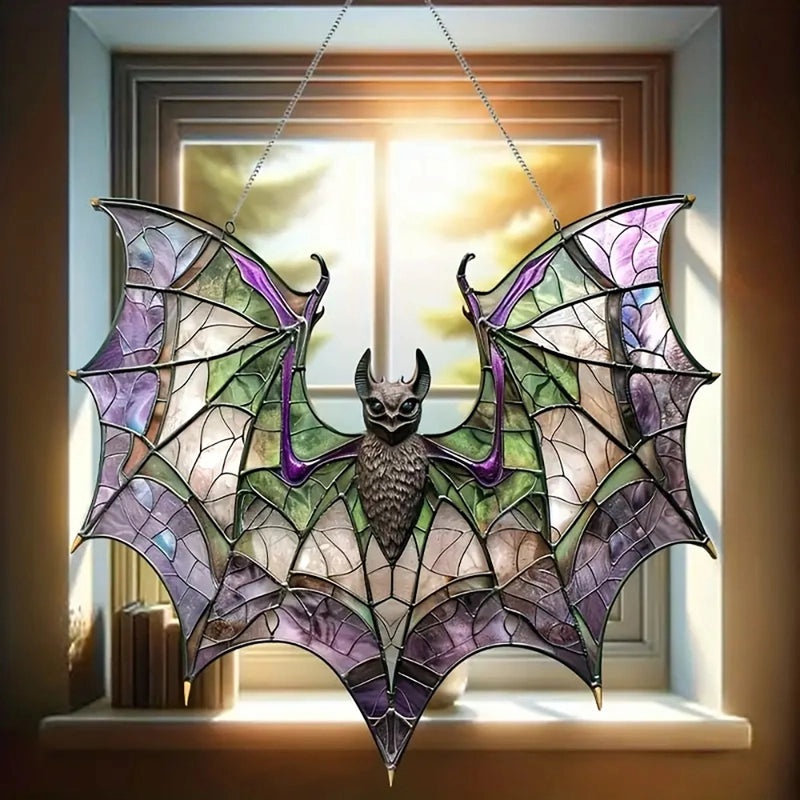 Modern Acrylic Bat Window Hanging Decoration Stained Glass Style Multifunctional Halloween Ornament|Home Decor