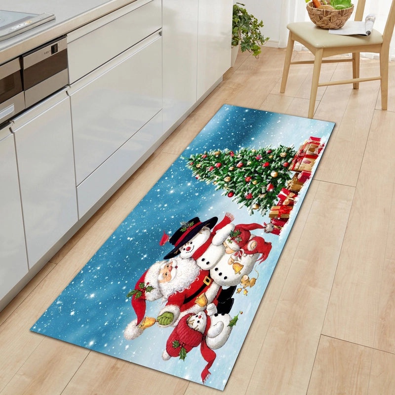 Festive Christmas Tree Santa Snowman Flannel Floor Mat Cozy Holiday Bedding|Home Decor